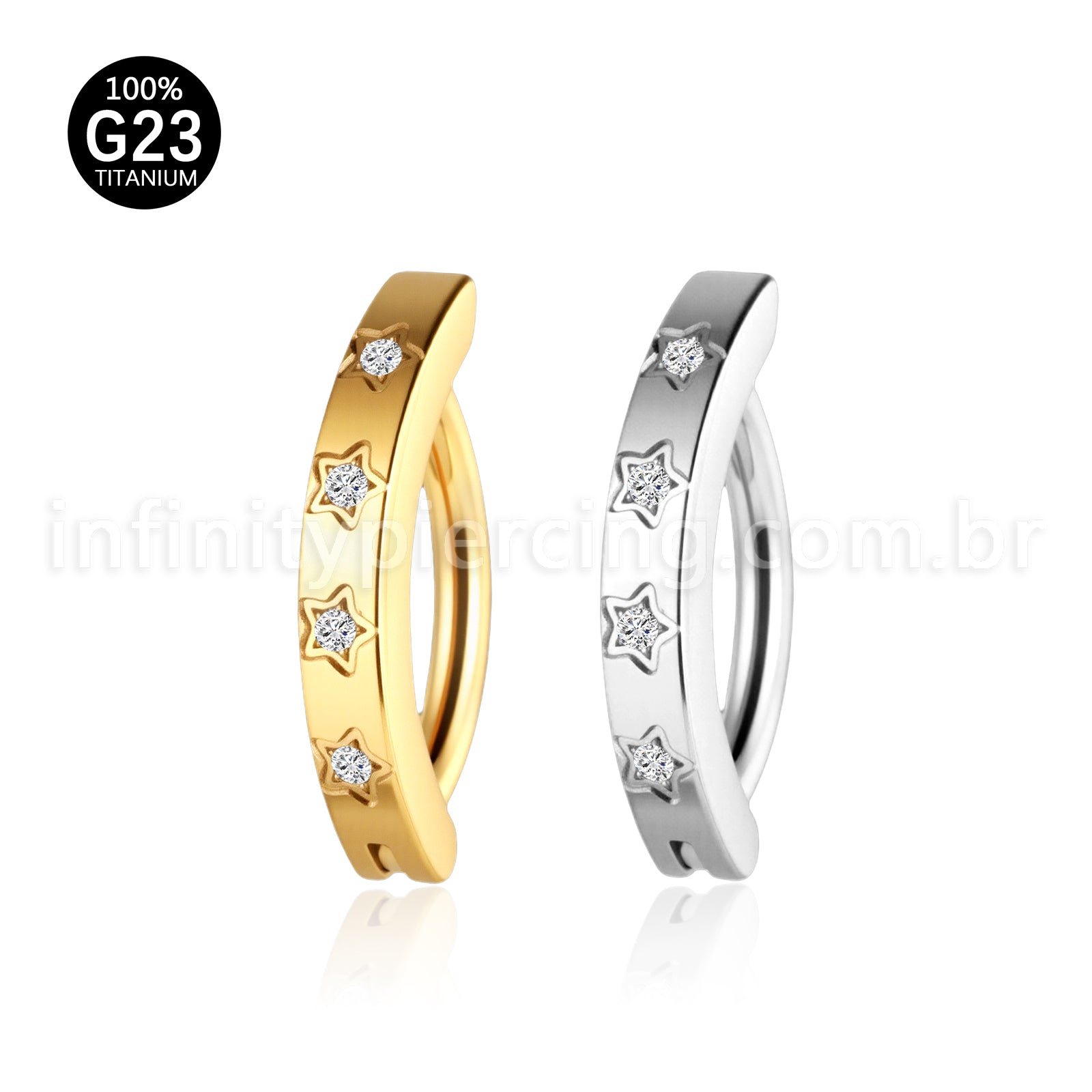 Piercing Argola Para Umbigo Titânio Estrela Zircônias